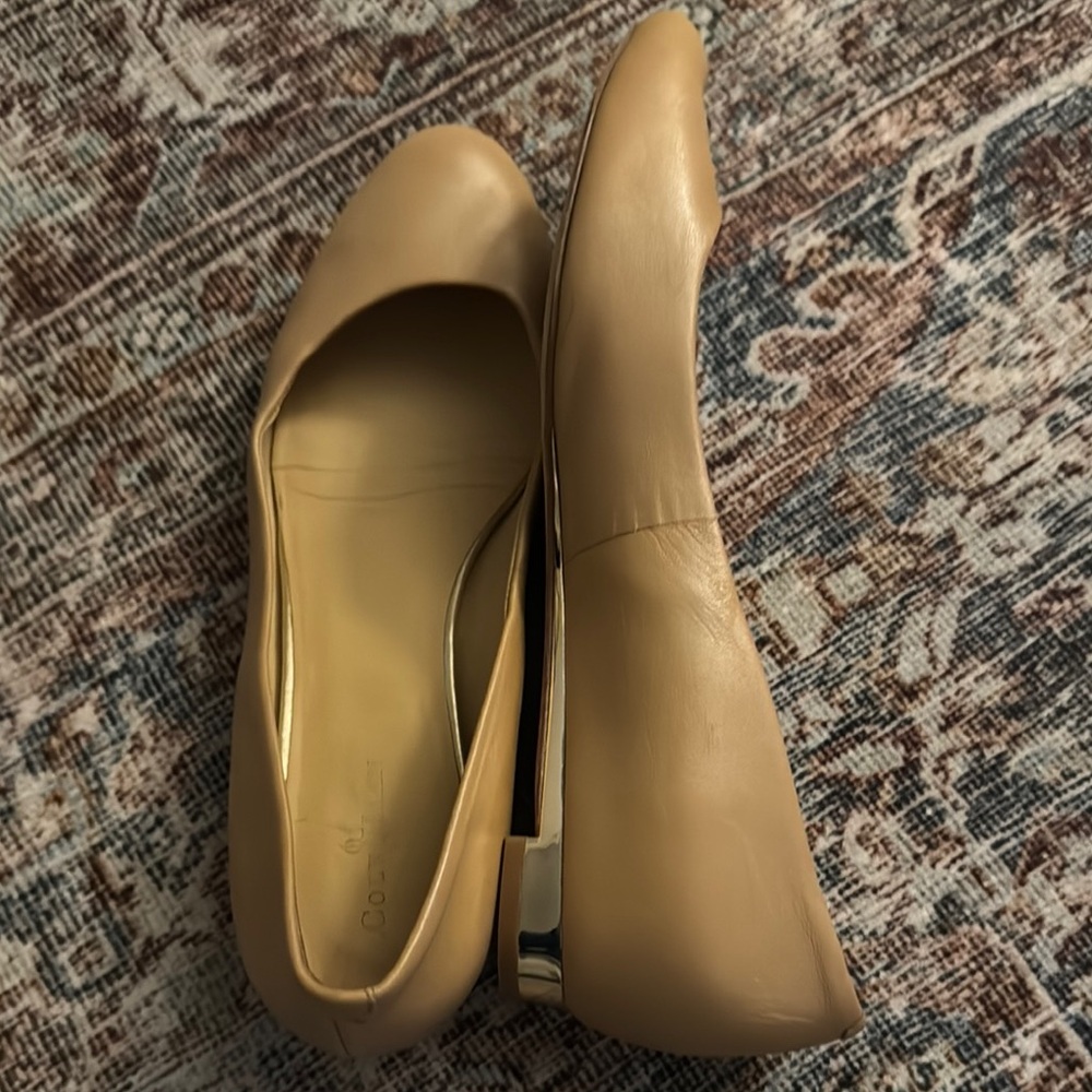 Cole Haan Tan Leather Ballet Flats with Metallic Heel Trim